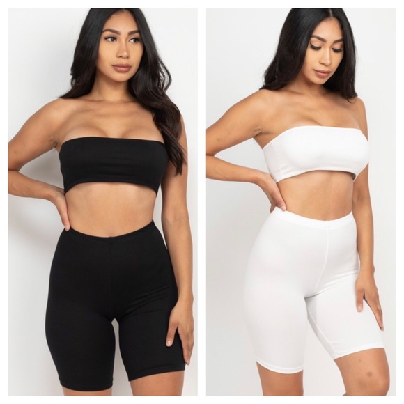 🆕↙️ Cropped Tube Top & Biker Short Set - Picture 2 of 2